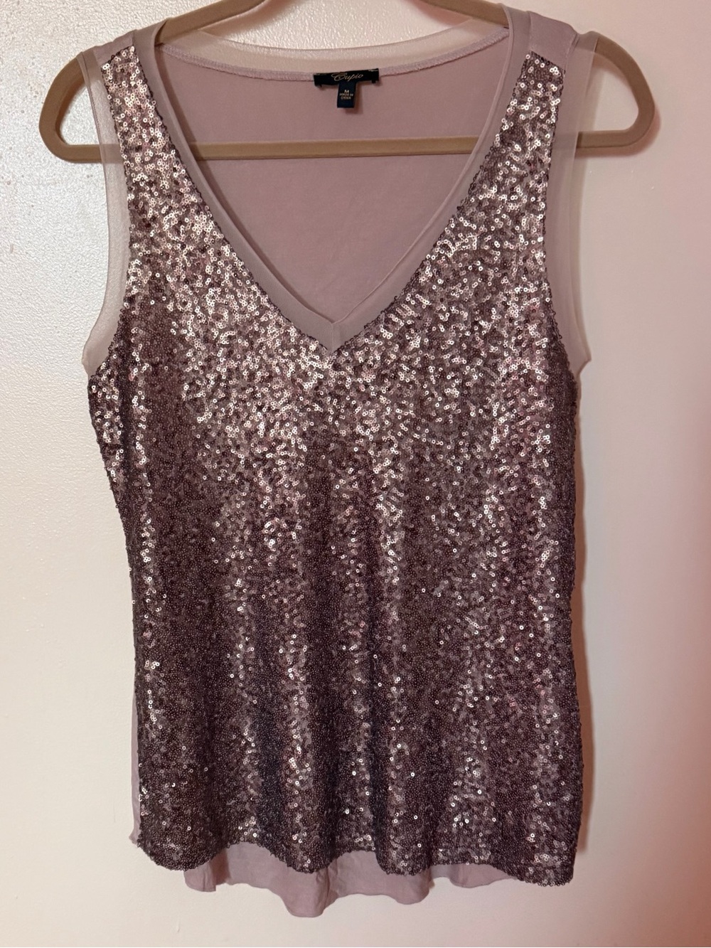 Cupio Dusty Mauve Sequin V-Neck Sleeveless Top